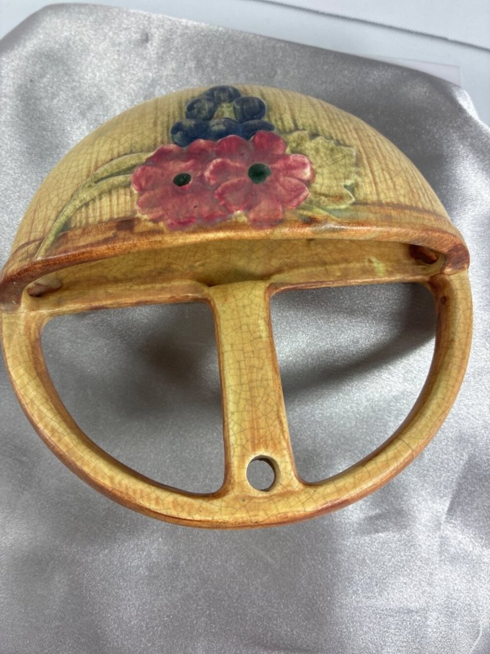 Antique Weller Pottery Wall Pocket Basket c1920s Floral - Picture 11 of 12